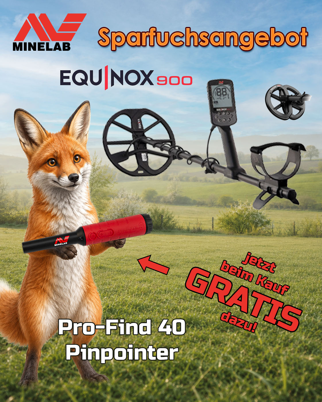 Minelab Equinox 900 Metalldetektor mit gratis Pro-Find 40 Pinpointer