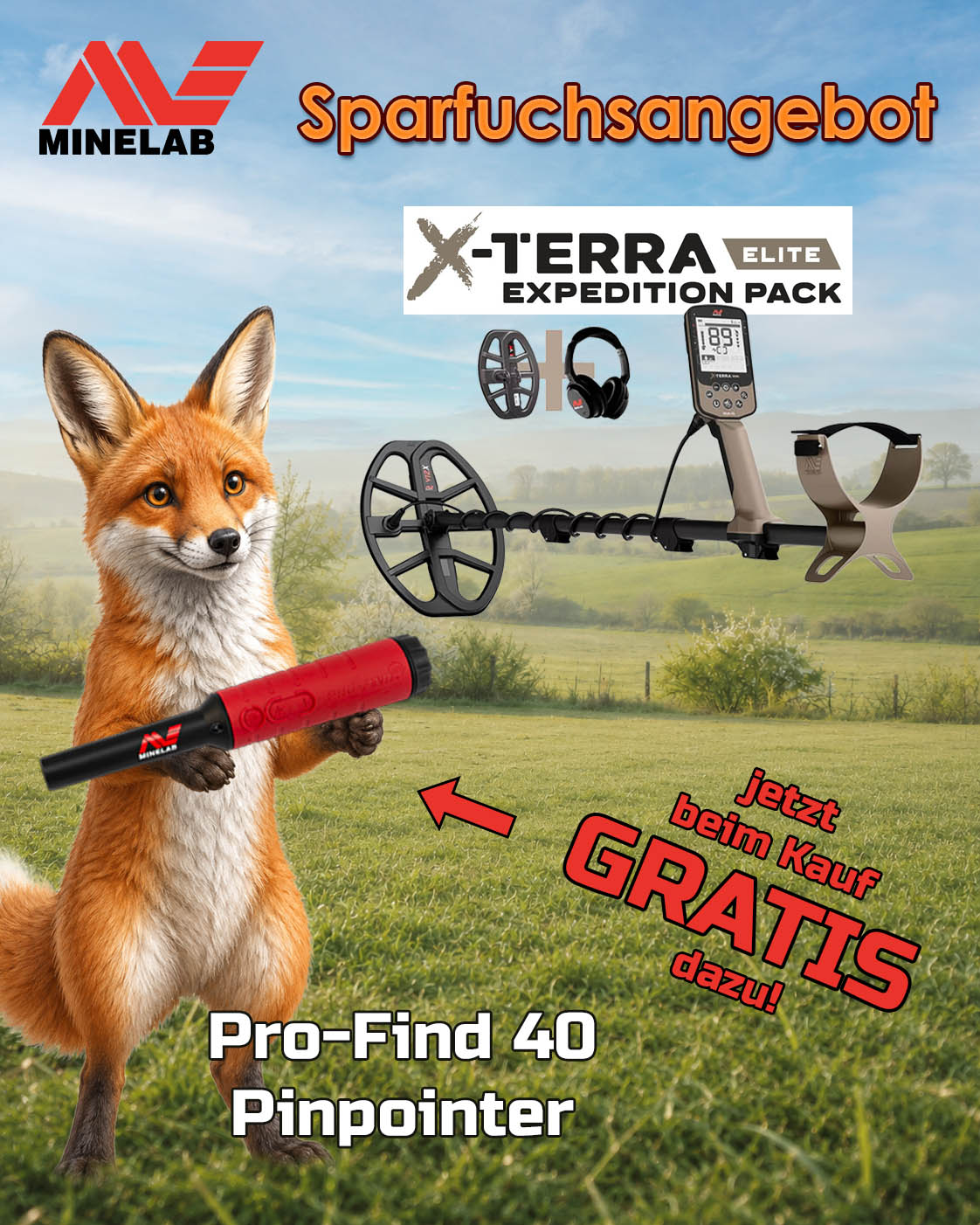 Minelab X-Terra Elite Metalldetektor Expedition Pack mit GRATIS Pro-Find 40 Pinpointer