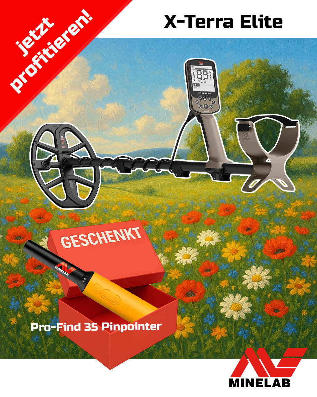 Minelab X-Terra Elite Metalldetektor / Pro-Find 35 Pinpointer als Geschenk dazu