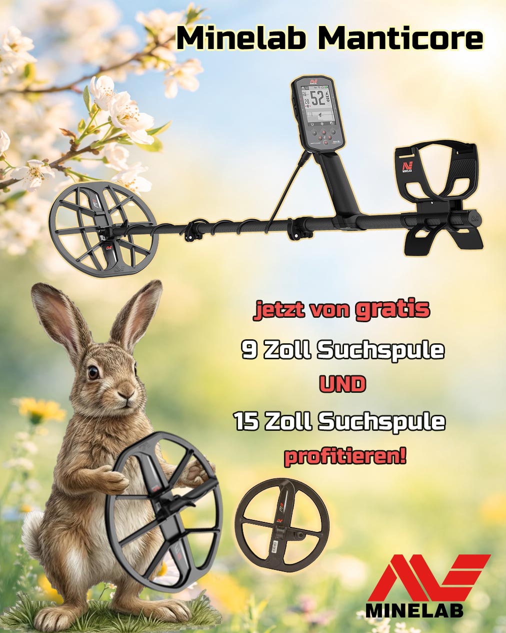 Minelab Manticore Profi-Metalldetektor  mit gratis M9 und M15 Suchspule